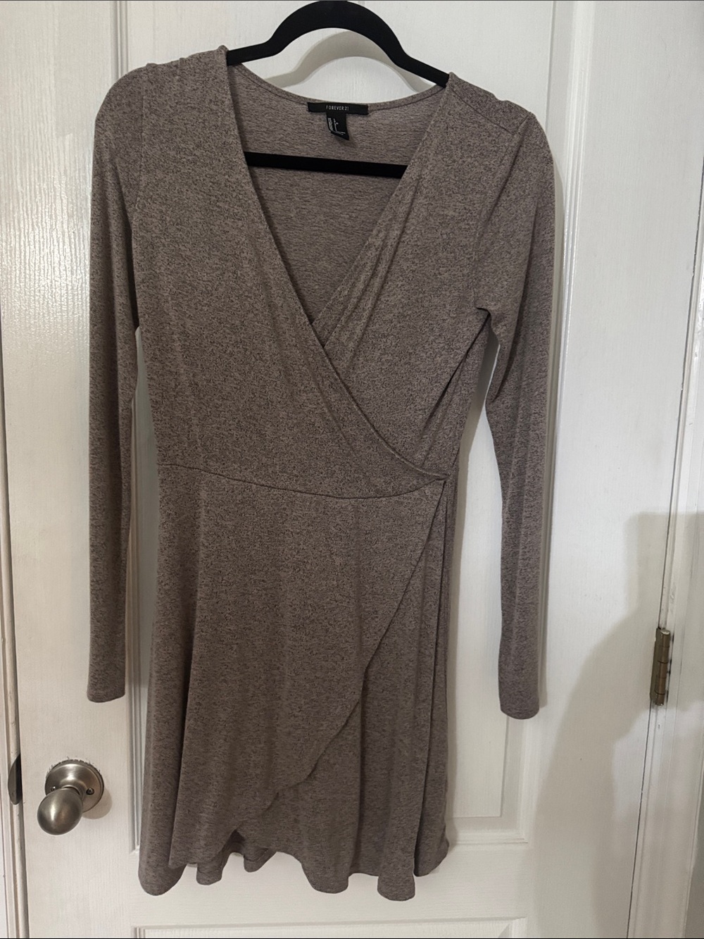 Forever 21 Taupe Faux-Wrap Long Sleeve Dress